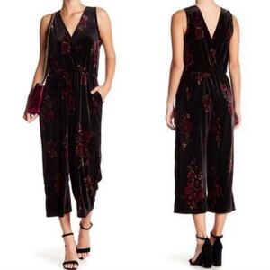 dark floral velvet wide leg v neck jumpsuit sleeveless romantic whimsigoth femin